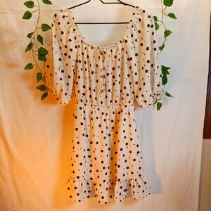 Super CUTE! Sienna Sky Dress XS Off White with Brown Polka Dots. NWOT!
